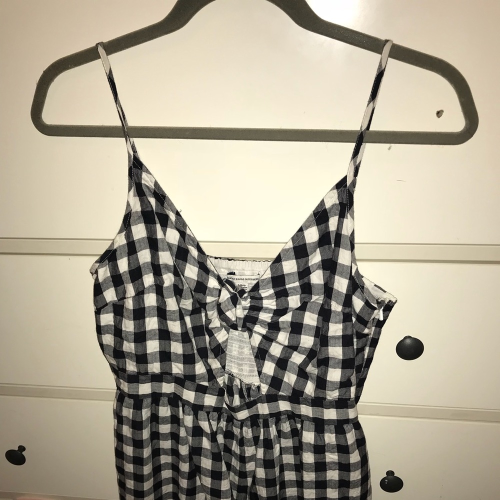 Navy blue checkered romper